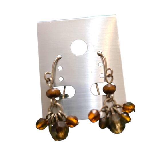 Pierced Earrings Vintage Brown Clustered Beads Artisan Minimalist Dangle SKU2400 - Picture 2 of 4